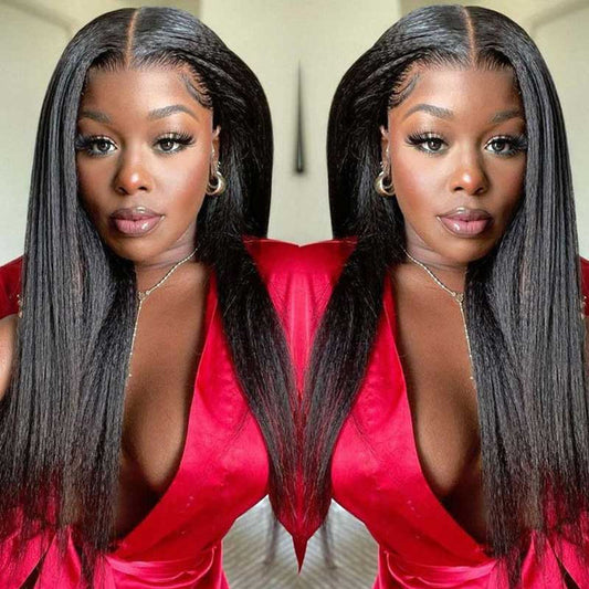 natural-looking yaki kinky straight wear and go wig with lace closure