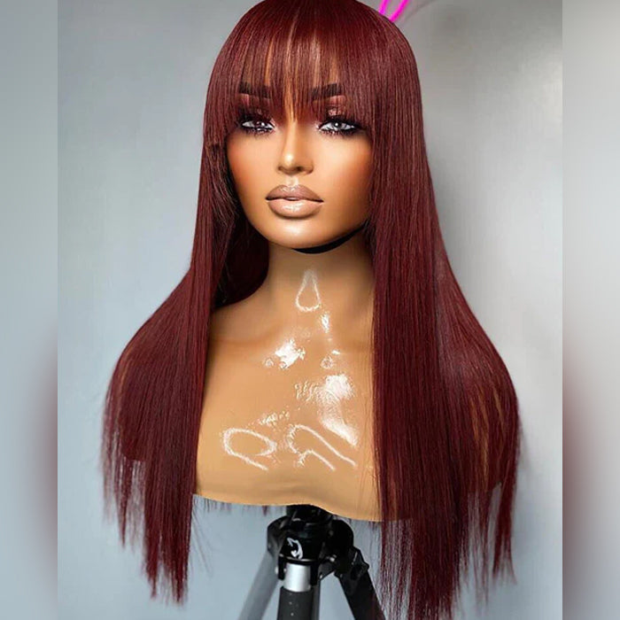 qvr wigs straight 13x4 lace front wig with #33 reddish brown bangs