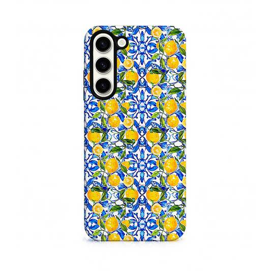 Phone case with lemon pattern on a white background