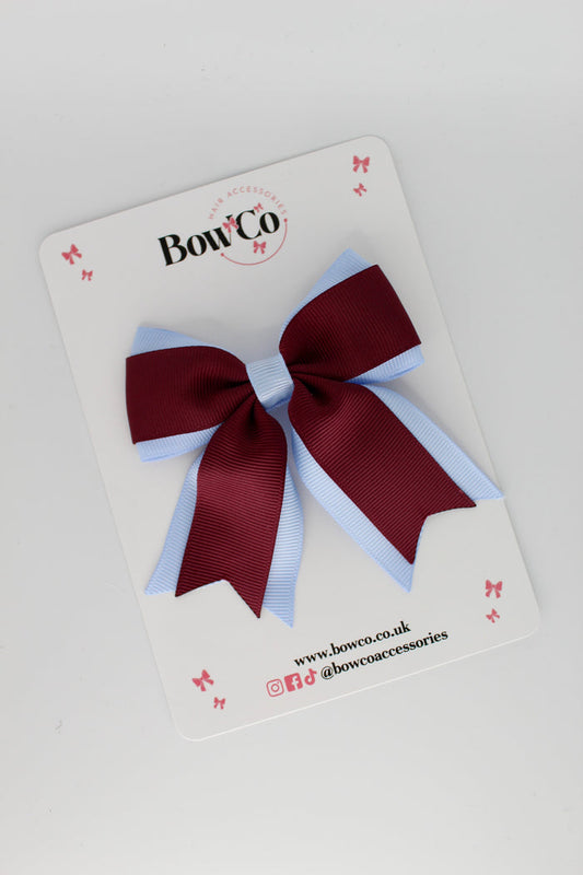 School Bow Burgundy and Bluebell - Tail Bow Clip