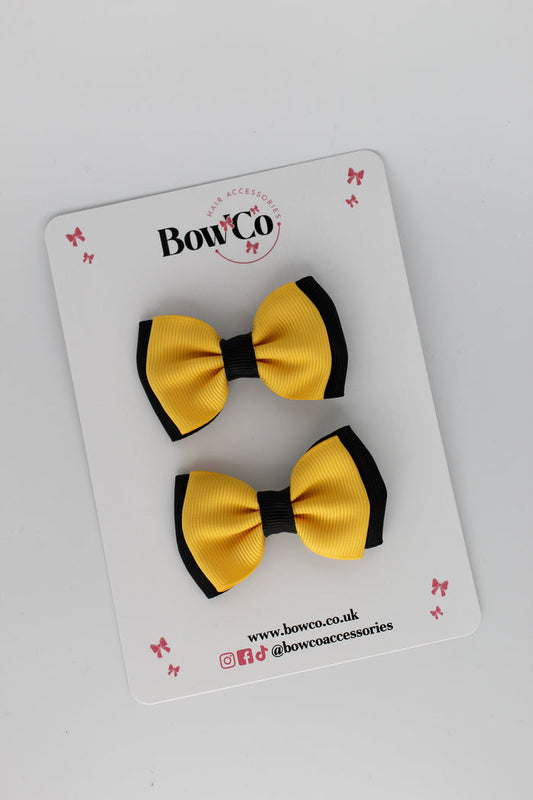 School Bows Black and Yellow Gold - Double Bow Set - Clip