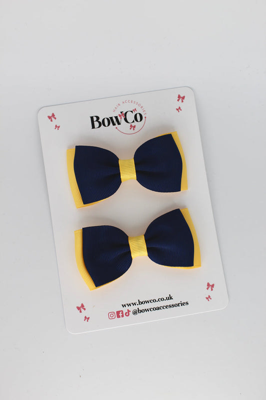 School Bows Black and Yellow Gold - Double Lapel Bow Set - Clip