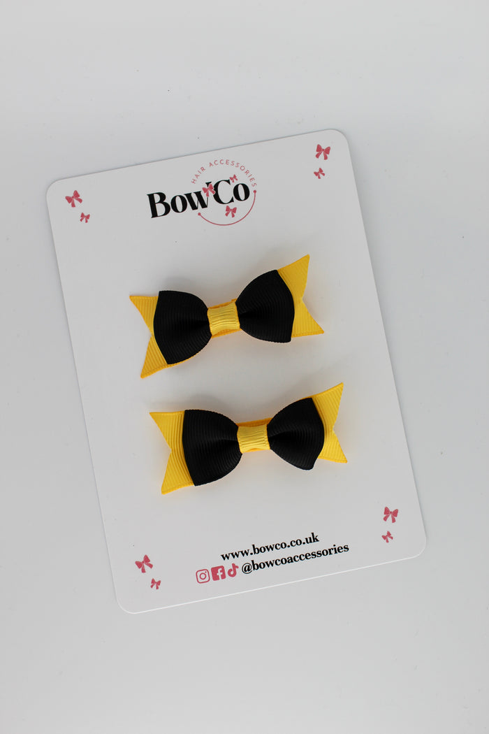 School Bows Black and Yellow Gold - Layer Tail Bow Set - Clip