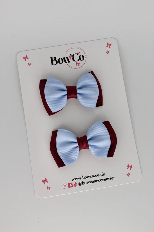 School Bows Burgundy and Bluebell - Double Bow Set - Clip