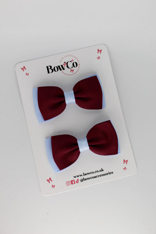 School Bows Burgundy and Bluebell - Double Lapel Set - Clip