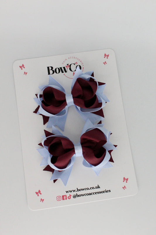 School Bows Burgundy and Bluebell - Loopy Stacked Bow Set