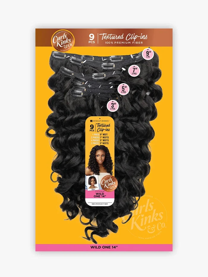 Sensationnel Curls Kinks &amp; Co Hair Textured Clip-In 9 Pcs WILD ONE 14″