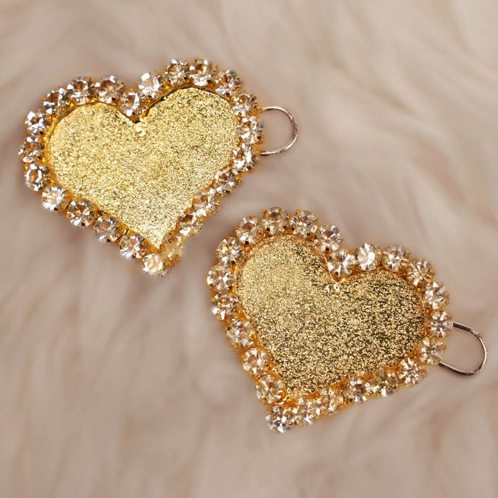 Set of 2 Heart Crystal Hair Pins - Gold
