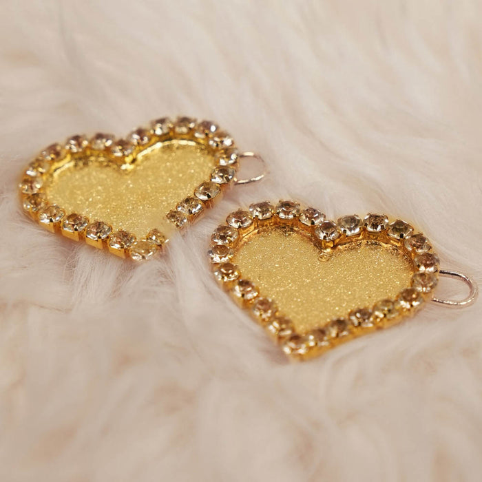 Set of 2 Heart Crystal Hair Pins - Gold
