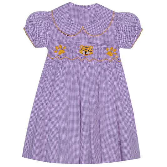 Southern Saturday Tiger Paw Smocked Peterpan Collared Dress