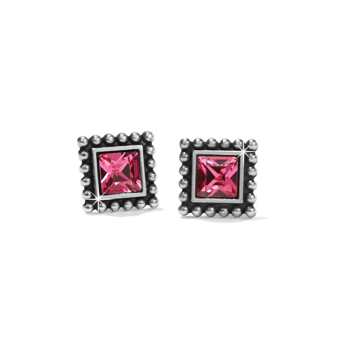 Sparkle Square Mini Post Earrings/Silver-Pink