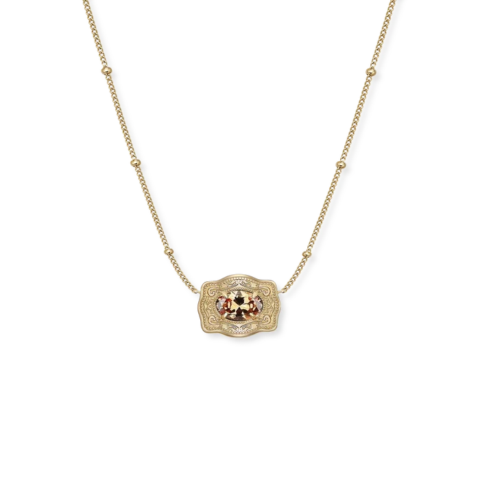 SpurWest Ultra Mini Belt Buckle Birthstone Necklace - Gold -November