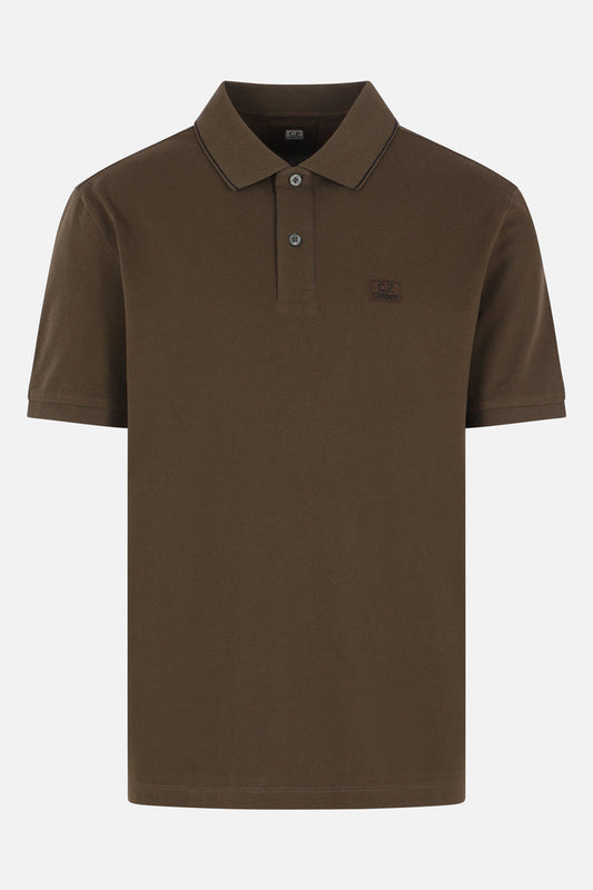 stretch piquet polo shirt with logo patch