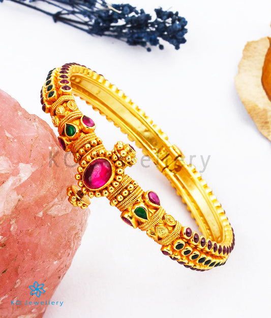 The Aaratrika Silver Kempu Openable Bracelet-Single (Red/Green/Size 2.2/2.4/2.6/2.8)