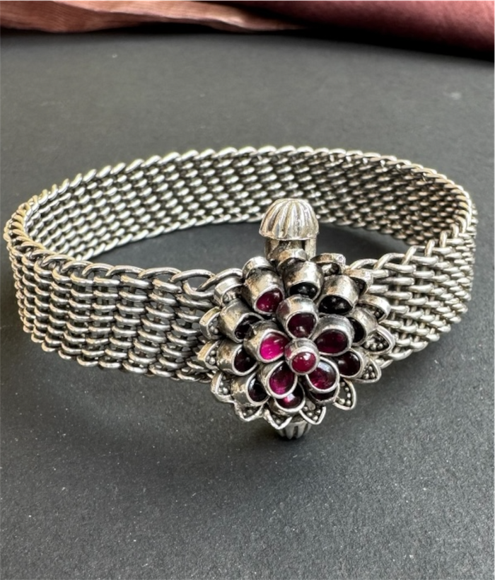 The Abhijita Silver Mesh Kemp Bracelet- Single (Oxidised/Size 2.2/2.4/2.6/2.8)