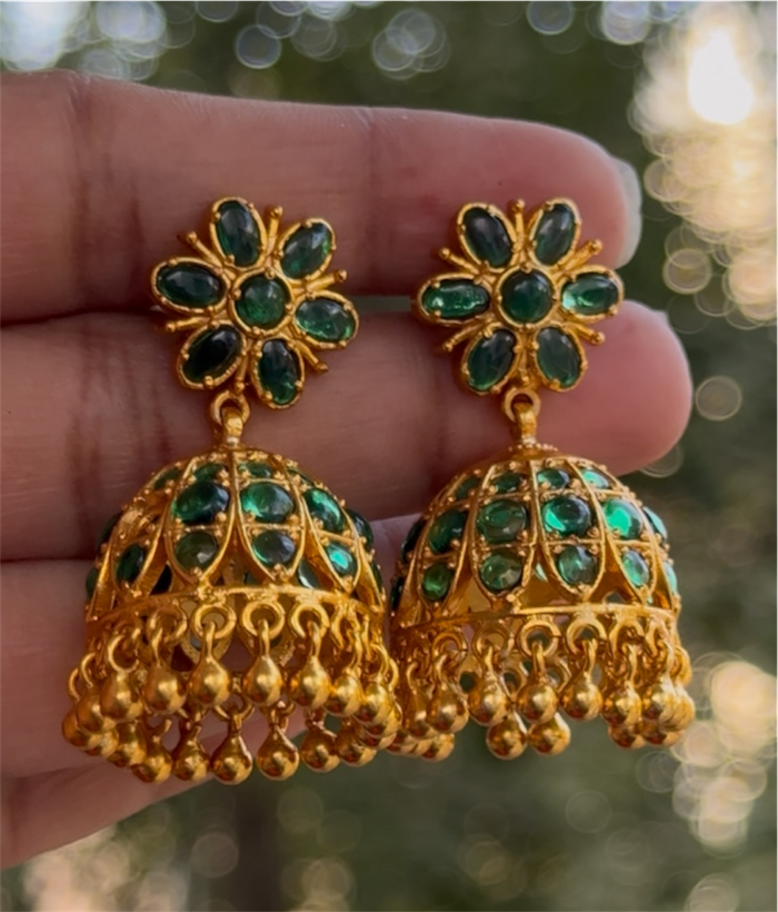 The Abhiri Silver Green Kemp Jhumka