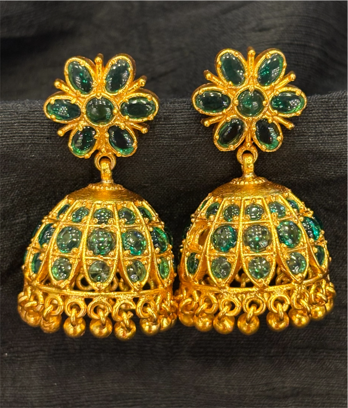 The Abhiri Silver Green Kemp Jhumka