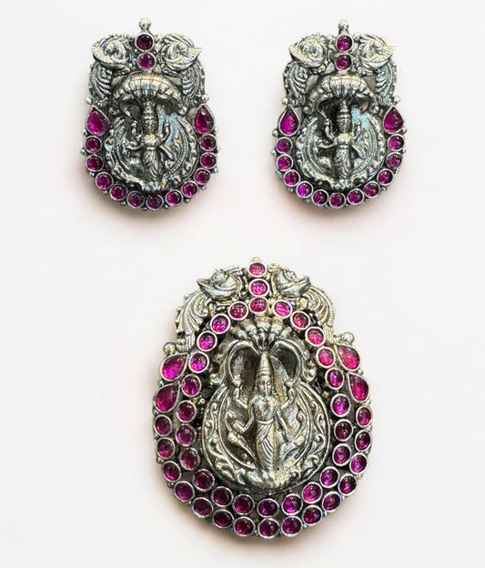 The Adishesha Lakshmi Silver Pendant & Earrings