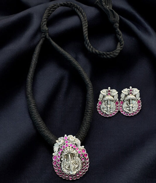 The Adishesha Lakshmi Silver Thread Necklace & Earrings