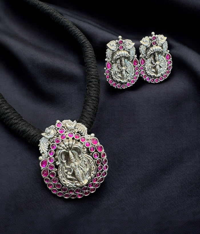 The Adishesha Lakshmi Silver Thread Necklace & Earrings