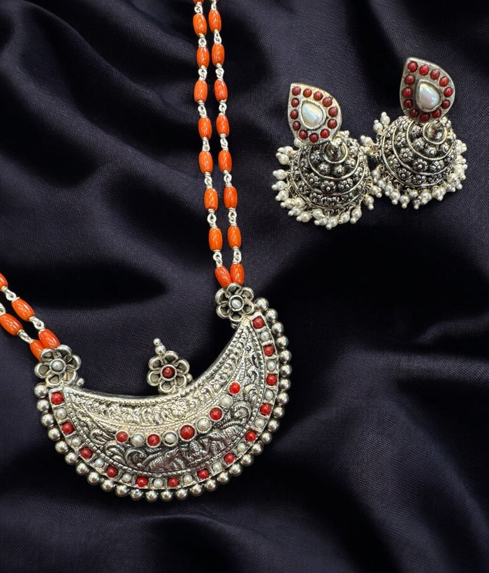 The Anavila Pearl & Coral Kokkethathi Silver Necklace & Earrings
