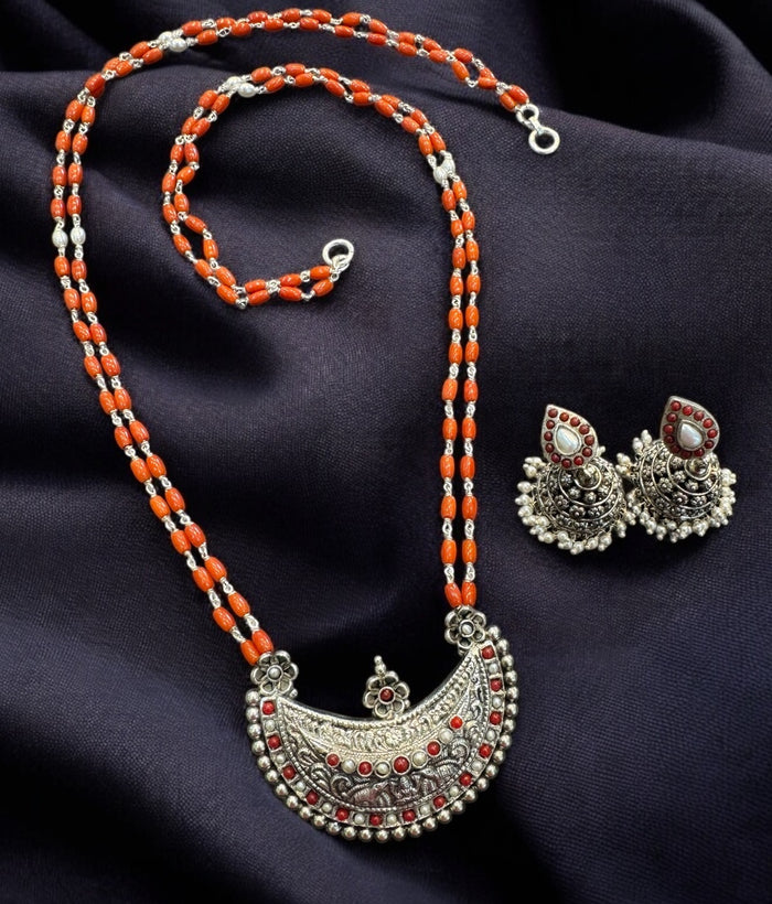 The Anavila Pearl & Coral Kokkethathi Silver Necklace & Earrings