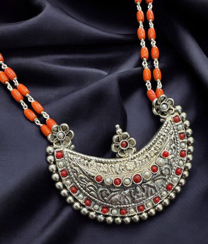 The Anavila Pearl & Coral Kokkethathi Silver Necklace & Earrings