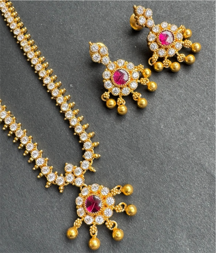 The Arunika Silver Necklace & Earrings (White)