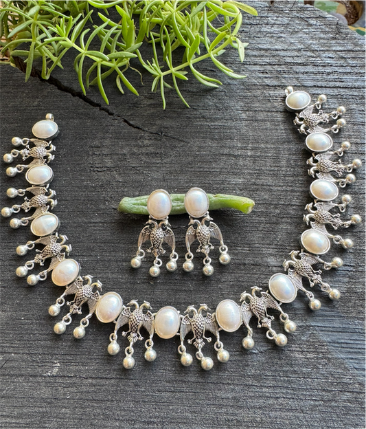 The Dvi-Paksha Silver Gandaberunda Necklace & Earrings