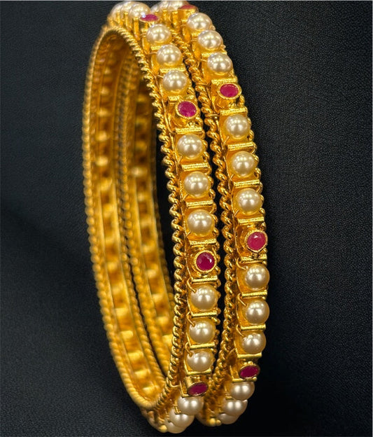 The Pratham Silver Pearl Bangle -Single (Size /2.2/2.4/2.6/2.8)