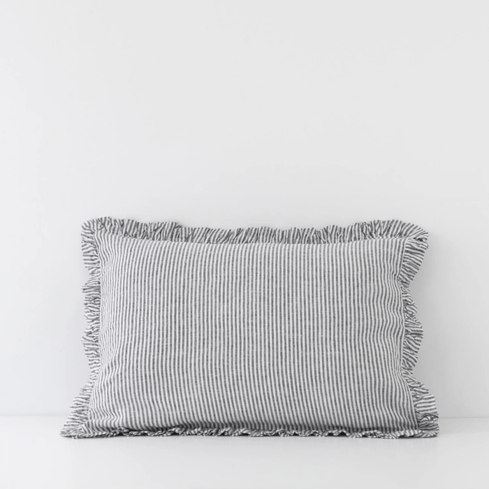 Thin Black Stripes Linen Pillowcase with Frills - Linen Tales Global