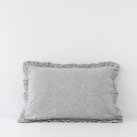 Thin Black Stripes Linen Pillowcase with Frills - Linen Tales Global