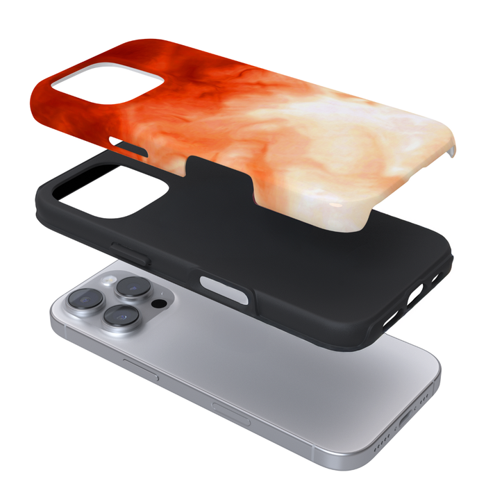 Separated Coconut Lane Tough Phone Case layers in Iced Latte color above a silver smartphone.