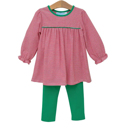 Trotter Street Ellie Pant Set-Red Stripe/Green