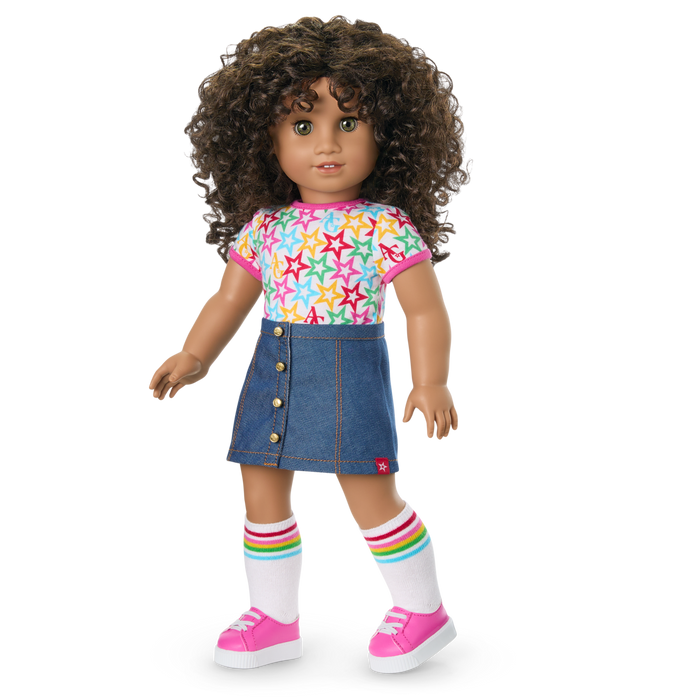 Truly Me™ 18-inch Doll #132 with curly dark-brown hair