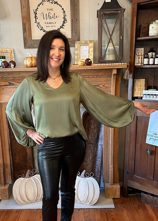 Vivien V-Neck with Billowy Sleeves Top