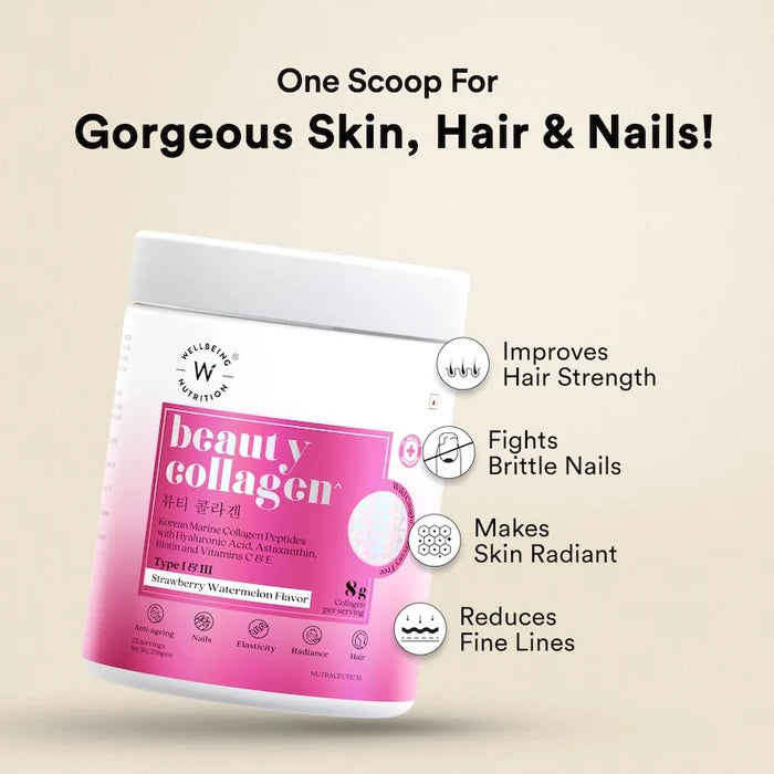 WELLBEING NUTRITION Beauty Korean Marine Collagen Peptides-Strawberry Watermelon Flavor-250g