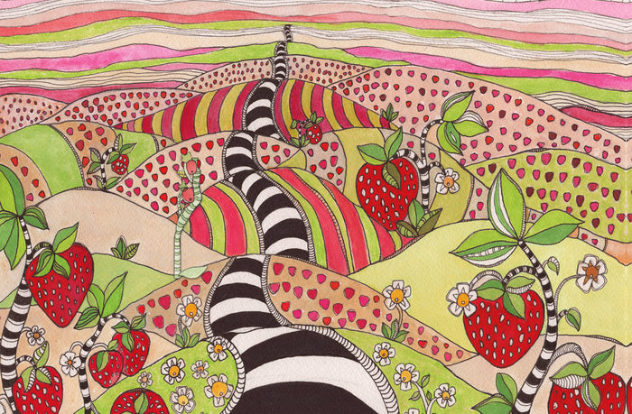 Whimsical Wood Slat Tapestry 'Pink Sun Rising' — styled photo