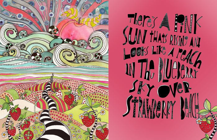 Whimsical Wood Slat Tapestry 'Pink Sun Rising' — detail view