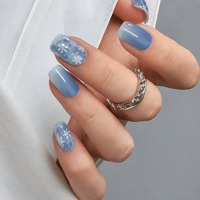 Winter Blue Grey Snowflake Gel Nail Stickers