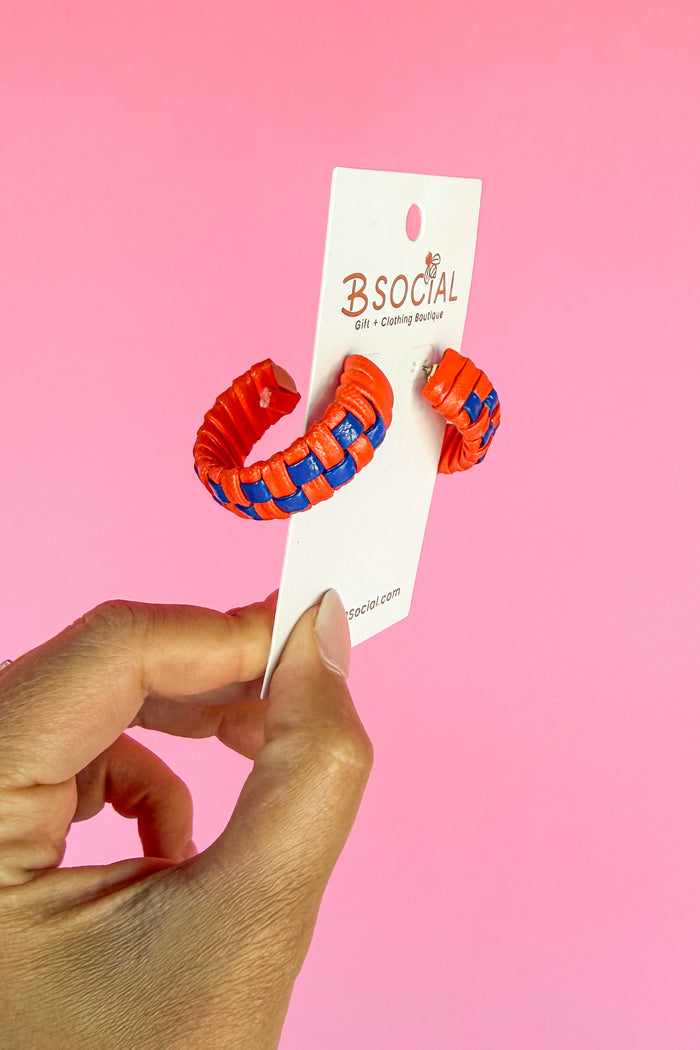 Woven Checkered Hoops - Orange + Blue