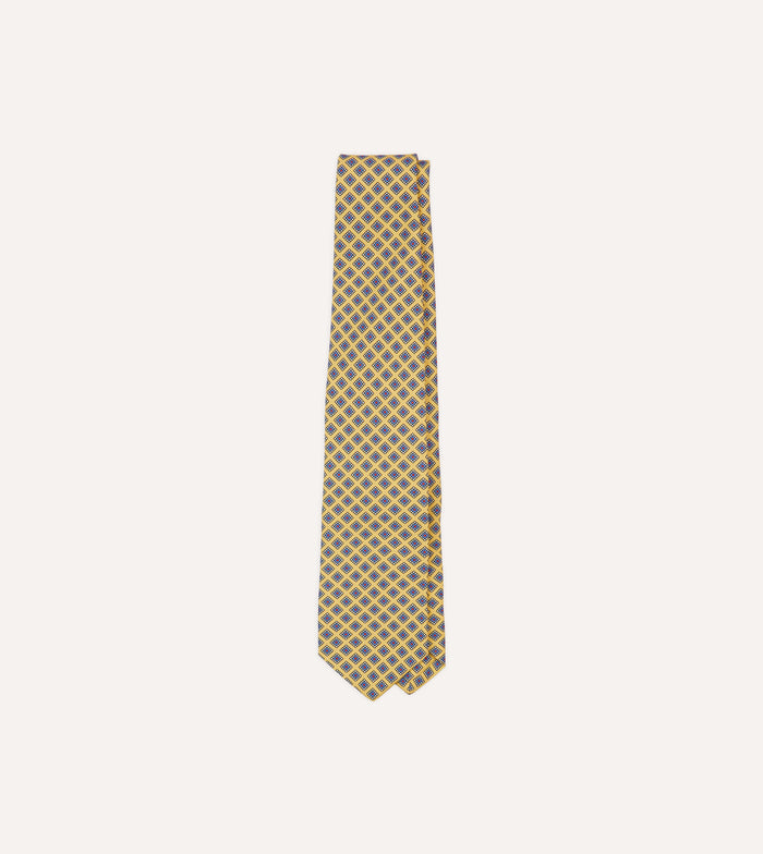 Yellow Square Medallion Self-Tipped Silk Tie