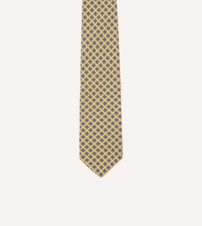 Yellow Square Medallion Self-Tipped Silk Tie