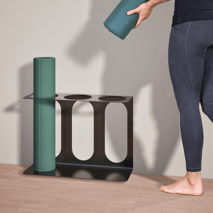 Mache Black Yoga Mat Wall Bracket, Holds 3 Mats/Rollers