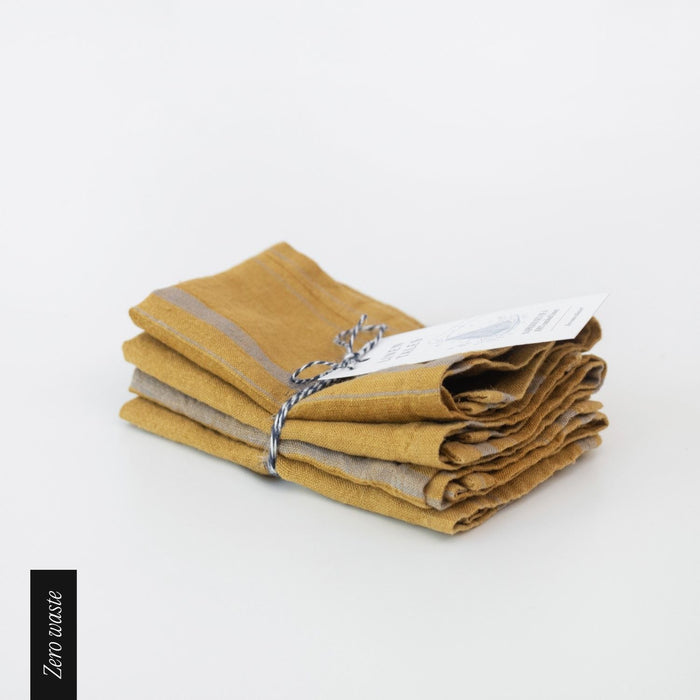 Zero Waste Amber Bronze Stripes Linen Napkins Set of 4 - Linen Tales