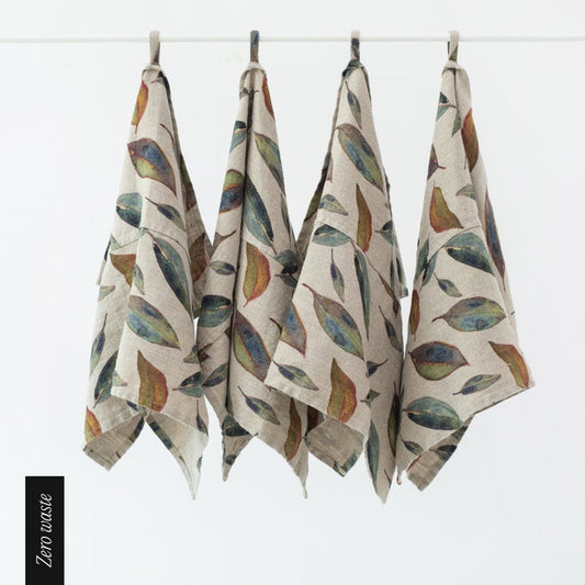Zero Waste Golden Fall on Natural Linen Kitchen Towels Set of 4 - Linen Tales